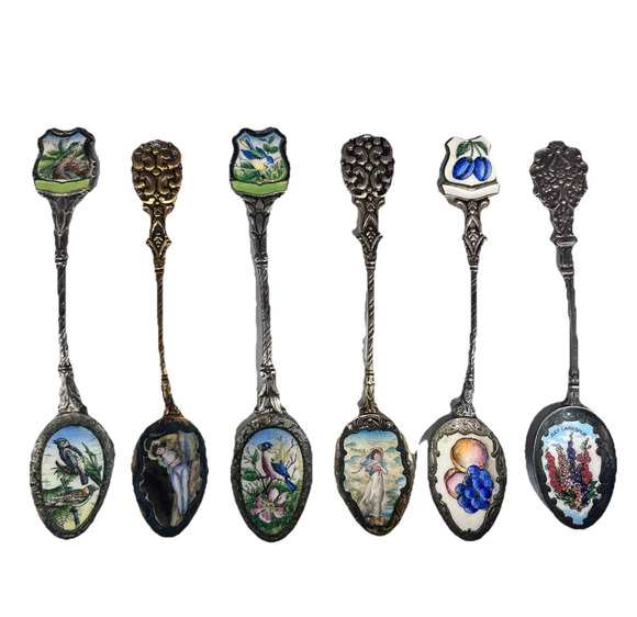 Unknown Other - Vintage 6 pc Spoon Lot Czechoslovakia Cloisonné Enamel Floral Maidens (#25B)